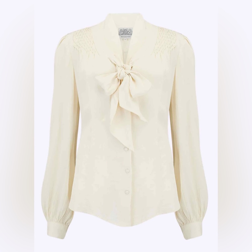 Vintage-style 1940’s Seamstress of Bloomsbury EVA Tie Bow Long Sleeve Blouse